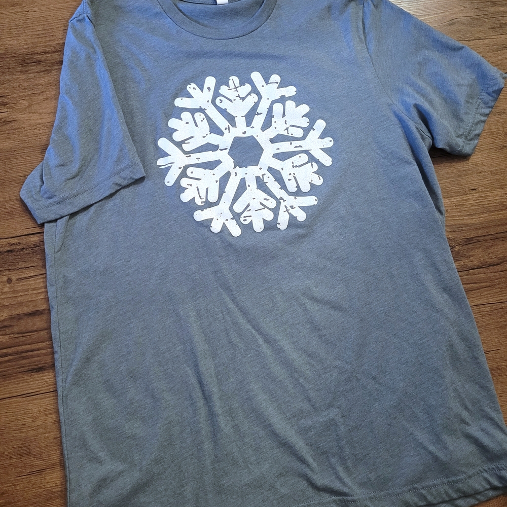 Slate Gray T-Shirt with Snowflake Design